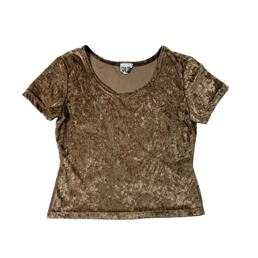 VTG Y2K Star Cody Short Sleeve Crushed Velvet Top Brown Women S 90s Grunge Glam